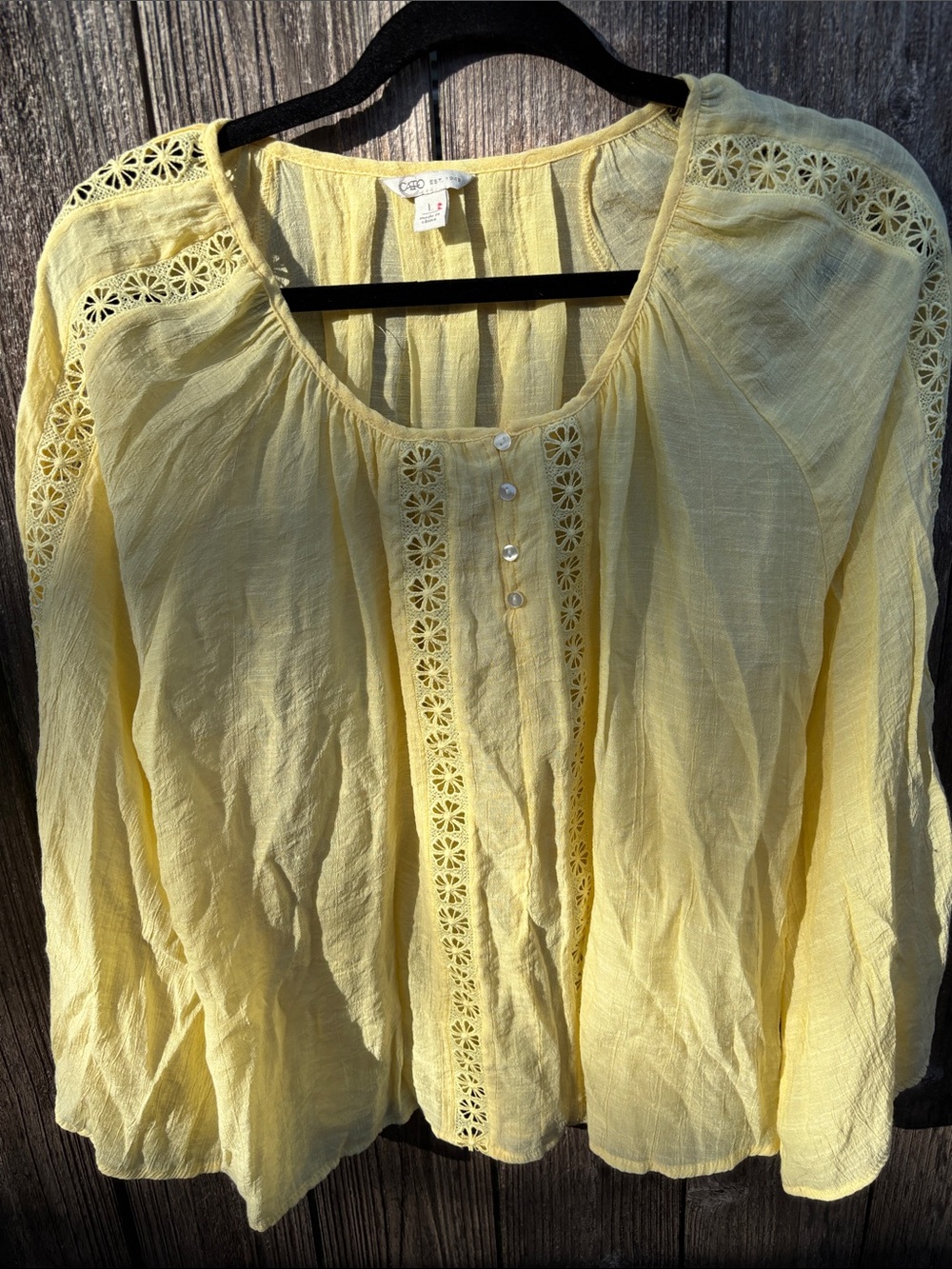 Cato Pale Yellow Embroidered Cotton Peasant Blouse